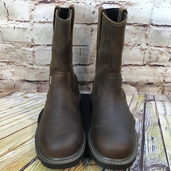 Wolverine Men's Brown Leather Waterproof Pull On Soft Toe Work Boots Size 7.5 - Picture 2 of 8